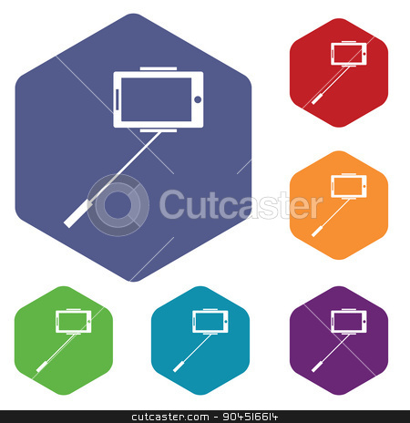To use this stock image in your creative project, please select the size you need over to the right and click the "Add to Cart" button.
Your downloaded image will come with the Cutcaster watermark removed so don’t worry about the watermark you see on this page. Selfie icon, colored hexagon set stock vector clipart, Selfie icons set, in hexagon, on colored circles, isolated on white by ylivdesign