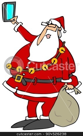 To use this stock image in your creative project, please select the size you need over to the right and click the "Add to Cart" button.
Your downloaded image will come with the Cutcaster watermark removed so don’t worry about the watermark you see on this page. Santa taking a selfy stock photo, This illustration depicts Santa Claus raising his smart phone to take a selfy. by Dennis Cox