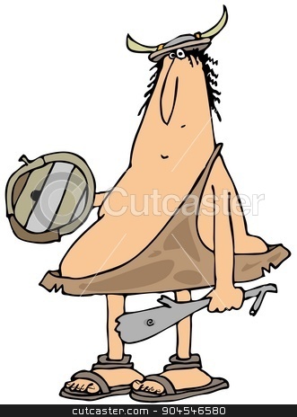 To use this stock image in your creative project, please select the size you need over to the right and click the "Add to Cart" button.
Your downloaded image will come with the Cutcaster watermark removed so don’t worry about the watermark you see on this page. Caveman warrior stock photo, This illustration depicts a caveman warrior holding a stick and wooden shield. by Dennis Cox