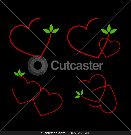 To use this stock image in your creative project, please select the size you need over to the right and click the "Add to Cart" button.
Your downloaded image will come with the Cutcaster watermark removed so don’t worry about the watermark you see on this page. Set of logos with red hearts and green leaves stock vector clipart, Set of logos with red hearts and green leaves by DoReMe