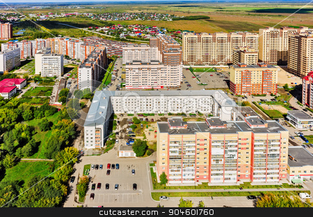 To use this stock image in your creative project, please select the size you need over to the right and click the "Add to Cart" button.
Your downloaded image will come with the Cutcaster watermark removed so don’t worry about the watermark you see on this page. Star City residential complex. Tyumen. Russia stock photo, Tyumen, Russia - August 27, 2015: Aerial view on sleeping neighborhood in Star City complex with new houses by Aikon