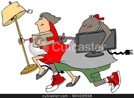 To use this stock image in your creative project, please select the size you need over to the right and click the "Add to Cart" button.
Your downloaded image will come with the Cutcaster watermark removed so don’t worry about the watermark you see on this page. Looters stock photo, Illustration depicting a man and woman running after looting a store. by Dennis Cox
