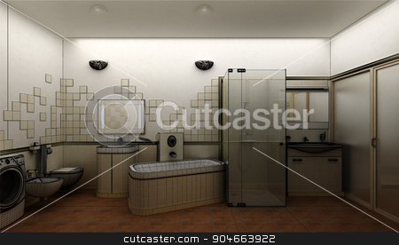 To use this stock image in your creative project, please select the size you need over to the right and click the "Add to Cart" button.
Your downloaded image will come with the Cutcaster watermark removed so don’t worry about the watermark you see on this page. 3D rendering of a modern bathroom interior design stock photo, 3d clay render of a modern bathroom interior design, 3D rendering by Vassiliy Kochetkov