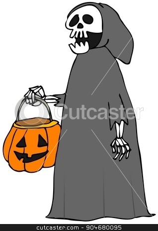 To use this stock image in your creative project, please select the size you need over to the right and click the "Add to Cart" button.
Your downloaded image will come with the Cutcaster watermark removed so don’t worry about the watermark you see on this page. Trick or treat skeleton stock photo, Illustration depicting a skeleton in a hooded garment carrying a Halloween jack-o-lantern. by Dennis Cox
