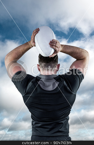 To use this stock image in your creative project, please select the size you need over to the right and click the "Add to Cart" button.
Your downloaded image will come with the Cutcaster watermark removed so don’t worry about the watermark you see on this page. Composite image of tough rugby player throwing ball stock photo, Tough rugby player throwing ball against bright blue sky with clouds by Wavebreak Media
