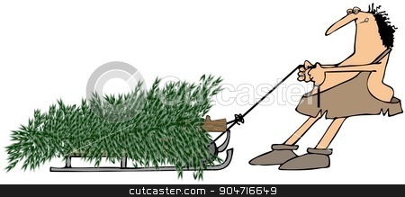 To use this stock image in your creative project, please select the size you need over to the right and click the "Add to Cart" button.
Your downloaded image will come with the Cutcaster watermark removed so don’t worry about the watermark you see on this page. Caveman pulling a Christmas tree stock photo, Illustration depicting a caveman pulling a large evergreen tree on a sled. by Dennis Cox