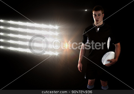 To use this stock image in your creative project, please select the size you need over to the right and click the "Add to Cart" button.
Your downloaded image will come with the Cutcaster watermark removed so don’t worry about the watermark you see on this page. Composite image of rugby player holding a rugby ball stock photo, Rugby player holding a rugby ball against spotlights by Wavebreak Media