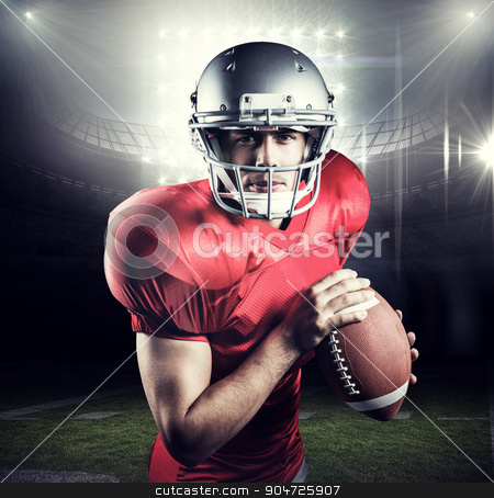 To use this stock image in your creative project, please select the size you need over to the right and click the "Add to Cart" button.
Your downloaded image will come with the Cutcaster watermark removed so don’t worry about the watermark you see on this page. Composite image of portrait of determined sportsman holding amer stock photo, Portrait of determined sportsman holding American football against american football arena by Wavebreak Media