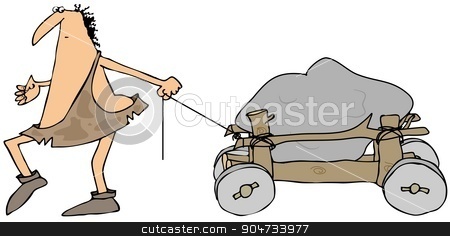 To use this stock image in your creative project, please select the size you need over to the right and click the "Add to Cart" button.
Your downloaded image will come with the Cutcaster watermark removed so don’t worry about the watermark you see on this page. Caveman pulling a wooden cart stock photo, Illustration depicting a caveman pulling a wooden cart with a giant boulder. by Dennis Cox