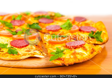 To use this stock image in your creative project, please select the size you need over to the right and click the "Add to Cart" button.
Your downloaded image will come with the Cutcaster watermark removed so don’t worry about the watermark you see on this page. hot pizza with salami stock photo, hot pizza with salami on white background by MegaArt