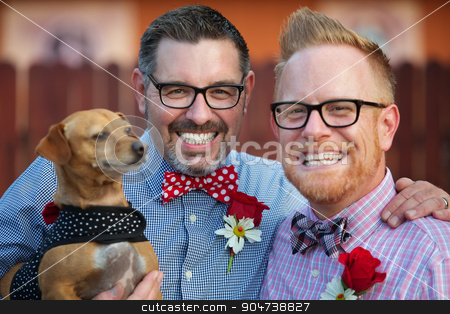 To use this stock image in your creative project, please select the size you need over to the right and click the "Add to Cart" button.
Your downloaded image will come with the Cutcaster watermark removed so don’t worry about the watermark you see on this page. Homosexual Couple with Pet stock photo, Outdoor marriage ceremony for male gay couple by Scott Griessel
