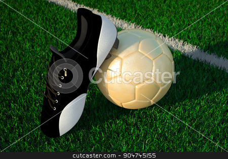 To use this stock image in your creative project, please select the size you need over to the right and click the "Add to Cart" button.
Your downloaded image will come with the Cutcaster watermark removed so don’t worry about the watermark you see on this page. Soccer ball on field and soccer shoe stock photo, Soccer ball on green field with soccer shoe by yodiyim