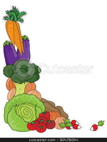 To use this stock image in your creative project, please select the size you need over to the right and click the "Add to Cart" button.
Your downloaded image will come with the Cutcaster watermark removed so don’t worry about the watermark you see on this page. Vegetable Border stock vector clipart, A grouping of vegetables as a frame or border by Maria Bell