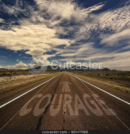 To use this stock image in your creative project, please select the size you need over to the right and click the "Add to Cart" button.
Your downloaded image will come with the Cutcaster watermark removed so don’t worry about the watermark you see on this page. Conceptual Image of Road With the Word Courage stock photo, Conceptual image of desert road with the word courage and arrow by Scott Griessel