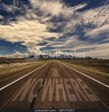 To use this stock image in your creative project, please select the size you need over to the right and click the "Add to Cart" button.
Your downloaded image will come with the Cutcaster watermark removed so don’t worry about the watermark you see on this page. Conceptual Image of Road With the Word Nowhere stock photo, Conceptual image of desert road with the word nowhere and arrow by Scott Griessel