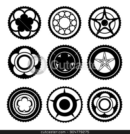 To use this stock image in your creative project, please select the size you need over to the right and click the "Add to Cart" button.
Your downloaded image will come with the Cutcaster watermark removed so don’t worry about the watermark you see on this page. Bike Chainring Set stock vector clipart, Bike Chainrings and Rear Sprocket. Set of Chainwheels Silhouettes by valeo5
