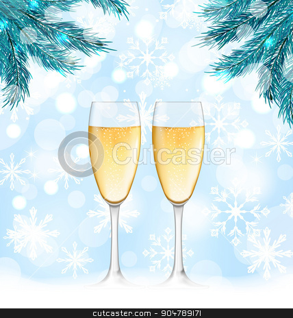 To use this stock image in your creative project, please select the size you need over to the right and click the "Add to Cart" button.
Your downloaded image will come with the Cutcaster watermark removed so don’t worry about the watermark you see on this page. Winter Holiday Background with Glasses of Champagne stock vector clipart, Illustration Winter Holiday Background with Glasses of Champagne and Fir Branches - Vector by -=Mad Dog=-