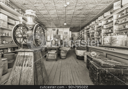 To use this stock image in your creative project, please select the size you need over to the right and click the "Add to Cart" button.
Your downloaded image will come with the Cutcaster watermark removed so don’t worry about the watermark you see on this page. Vintage Historic Store in Bodie Ghost Town stock photo, BODIE, MONO COUNTY, CALIFORNIA, USA - SEPTEMBER 22: Historic Bodie store stocked with provisions as they appeared when it was abandoned in 1915, on September 22, 2015 in Bodie, California, USA. by Scott Griessel