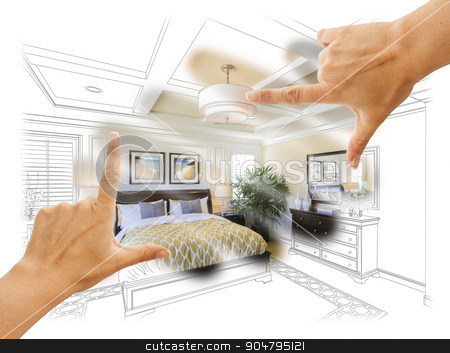 To use this stock image in your creative project, please select the size you need over to the right and click the "Add to Cart" button.
Your downloaded image will come with the Cutcaster watermark removed so don’t worry about the watermark you see on this page. Hands Framing Custom Bedroom Drawing Photograph Combination stock photo, Beautiful Hands Framing Custom Bedroom Drawing Photograph Combination. by Andy Dean
