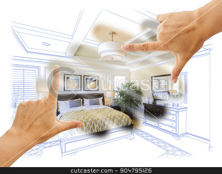 To use this stock image in your creative project, please select the size you need over to the right and click the "Add to Cart" button.
Your downloaded image will come with the Cutcaster watermark removed so don’t worry about the watermark you see on this page. Hands Framing Custom Bedroom Drawing Photograph Combination stock photo, Beautiful Hands Framing Custom Bedroom Drawing Photograph Combination. by Andy Dean