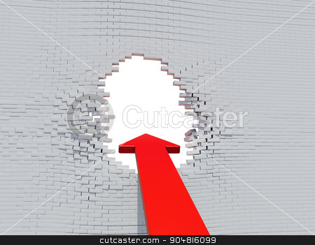 To use this stock image in your creative project, please select the size you need over to the right and click the "Add to Cart" button.
Your downloaded image will come with the Cutcaster watermark removed so don’t worry about the watermark you see on this page. Wall crash red arrow stock photo, Wall crash arrow with white hole and bricks by cherezoff