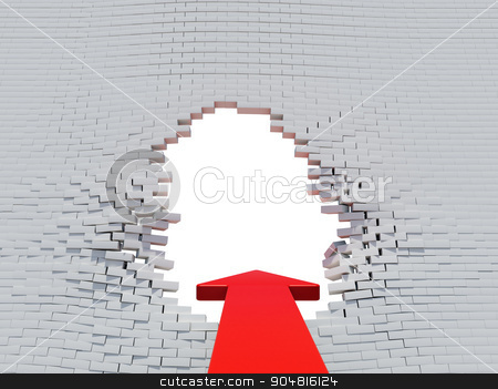 To use this stock image in your creative project, please select the size you need over to the right and click the "Add to Cart" button.
Your downloaded image will come with the Cutcaster watermark removed so don’t worry about the watermark you see on this page. Wall crash red arrow and bricks stock photo, Wall crash arrow with white hole and bricks by cherezoff
