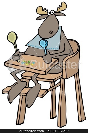 To use this stock image in your creative project, please select the size you need over to the right and click the "Add to Cart" button.
Your downloaded image will come with the Cutcaster watermark removed so don’t worry about the watermark you see on this page. Baby moose in a highchair stock photo, Illustration depicting a baby moose sitting in a highchair and holding two colored spoons. by Dennis Cox