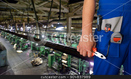 To use this stock image in your creative project, please select the size you need over to the right and click the "Add to Cart" button.
Your downloaded image will come with the Cutcaster watermark removed so don’t worry about the watermark you see on this page. Worker with instruments stock photo, Worker with instruments at industrial factory by olinchuk