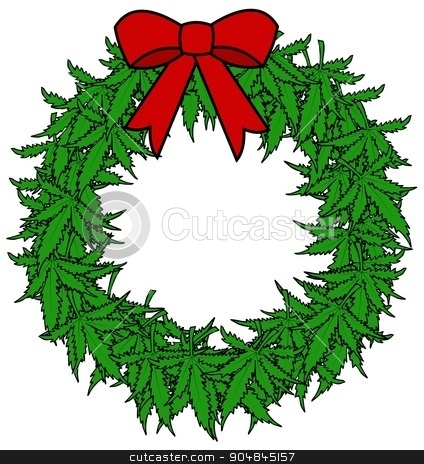 To use this stock image in your creative project, please select the size you need over to the right and click the "Add to Cart" button.
Your downloaded image will come with the Cutcaster watermark removed so don’t worry about the watermark you see on this page. Marijuana Wreath stock photo, Illustration depicting a Christmas wreath made of marijuana leaves decorated with a red bow. by Dennis Cox