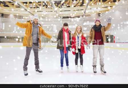 To use this stock image in your creative project, please select the size you need over to the right and click the "Add to Cart" button.
Your downloaded image will come with the Cutcaster watermark removed so don’t worry about the watermark you see on this page. happy friends waving hands on skating rink stock photo, people, friendship, gesture, sport and leisure concept - happy friends waving hands on skating rink by Syda Productions