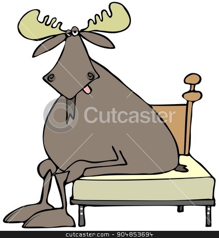 To use this stock image in your creative project, please select the size you need over to the right and click the "Add to Cart" button.
Your downloaded image will come with the Cutcaster watermark removed so don’t worry about the watermark you see on this page. Tired moose sitting on a bed stock photo, Illustration depicting a tired bull moose sitting on a bed. by Dennis Cox