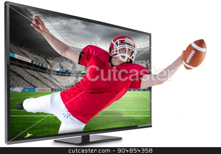To use this stock image in your creative project, please select the size you need over to the right and click the "Add to Cart" button.
Your downloaded image will come with the Cutcaster watermark removed so don’t worry about the watermark you see on this page. Composite image of american football player scoring a touchdown stock photo, American football player scoring a touchdown against rugby stadium by Wavebreak Media