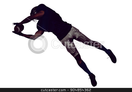 To use this stock image in your creative project, please select the size you need over to the right and click the "Add to Cart" button.
Your downloaded image will come with the Cutcaster watermark removed so don’t worry about the watermark you see on this page. American football player catching ball in mid-air stock photo, Full length of American football player catching ball in mid-air against white background by Wavebreak Media