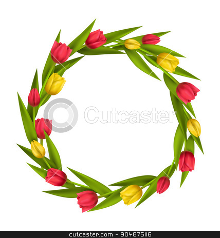 To use this stock image in your creative project, please select the size you need over to the right and click the "Add to Cart" button.
Your downloaded image will come with the Cutcaster watermark removed so don’t worry about the watermark you see on this page. Circle frame with tulips red and yellow flowers isolated on whit stock vector clipart, Circle frame with tulips red and yellow flowers isolated on white background by Makkuro_GL