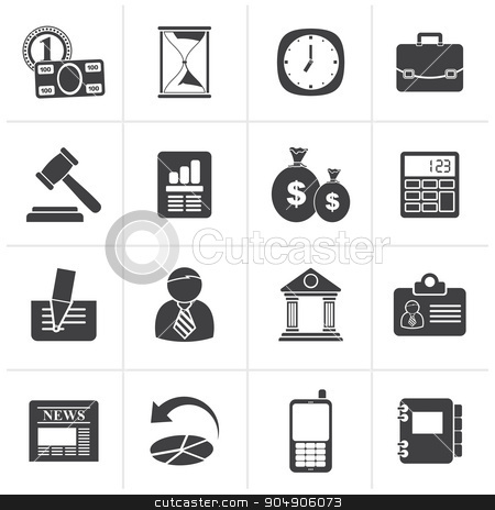 To use this stock image in your creative project, please select the size you need over to the right and click the "Add to Cart" button.
Your downloaded image will come with the Cutcaster watermark removed so don’t worry about the watermark you see on this page. Black Business, Office and Finance Icons stock vector clipart, Black Business, Office and Finance Icons - Vector Icon Set by Stoyan Haytov