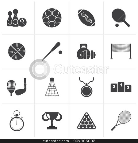 To use this stock image in your creative project, please select the size you need over to the right and click the "Add to Cart" button.
Your downloaded image will come with the Cutcaster watermark removed so don’t worry about the watermark you see on this page. Black Sport equipment icons stock vector clipart, Black Sport equipment icons - vector icon set by Stoyan Haytov