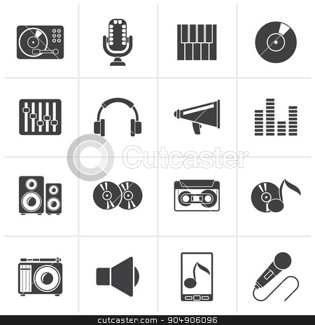 To use this stock image in your creative project, please select the size you need over to the right and click the "Add to Cart" button.
Your downloaded image will come with the Cutcaster watermark removed so don’t worry about the watermark you see on this page. Black Music and audio equipment icons stock vector clipart, Black Music and audio equipment icons - vector icon set by Stoyan Haytov