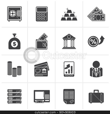 To use this stock image in your creative project, please select the size you need over to the right and click the "Add to Cart" button.
Your downloaded image will come with the Cutcaster watermark removed so don’t worry about the watermark you see on this page. Black Bank and Finance Icons stock vector clipart, Black Bank and Finance Icons - Vector Icon Set by Stoyan Haytov
