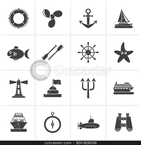 To use this stock image in your creative project, please select the size you need over to the right and click the "Add to Cart" button.
Your downloaded image will come with the Cutcaster watermark removed so don’t worry about the watermark you see on this page. Black Marine and sea icons stock vector clipart, Black Marine and sea icons - vector icon set by Stoyan Haytov