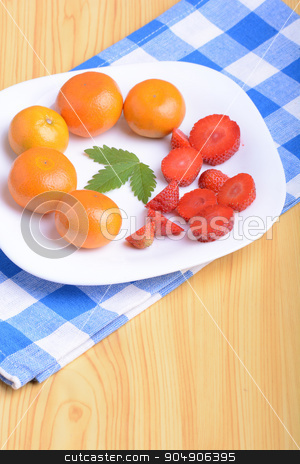 To use this stock image in your creative project, please select the size you need over to the right and click the "Add to Cart" button.
Your downloaded image will come with the Cutcaster watermark removed so don’t worry about the watermark you see on this page. A slice of red strawberry on white plate with mandarin and strawberry slices stock photo, A slice of red strawberry on white plate with mandarin and strawberry slices by Sergey Lysenkov