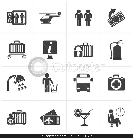To use this stock image in your creative project, please select the size you need over to the right and click the "Add to Cart" button.
Your downloaded image will come with the Cutcaster watermark removed so don’t worry about the watermark you see on this page. Black Airport, travel and transportation icons stock vector clipart, Black Airport, travel and transportation icons - vector icon set 2 by Stoyan Haytov