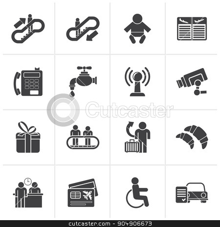To use this stock image in your creative project, please select the size you need over to the right and click the "Add to Cart" button.
Your downloaded image will come with the Cutcaster watermark removed so don’t worry about the watermark you see on this page. Black Airport, travel and transportation icons stock vector clipart, Black Airport, travel and transportation icons - vector icon set 3 by Stoyan Haytov
