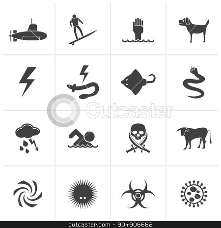 To use this stock image in your creative project, please select the size you need over to the right and click the "Add to Cart" button.
Your downloaded image will come with the Cutcaster watermark removed so don’t worry about the watermark you see on this page. Black Warning Signs for dangers in sea, ocean, beach and rivers stock vector clipart, Black Warning Signs for dangers in sea, ocean, beach and rivers - vector icon set 2 by Stoyan Haytov