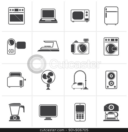To use this stock image in your creative project, please select the size you need over to the right and click the "Add to Cart" button.
Your downloaded image will come with the Cutcaster watermark removed so don’t worry about the watermark you see on this page. Black household appliances and electronics icons stock vector clipart, Black household appliances and electronics icons - vector, icon set by Stoyan Haytov