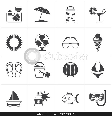 To use this stock image in your creative project, please select the size you need over to the right and click the "Add to Cart" button.
Your downloaded image will come with the Cutcaster watermark removed so don’t worry about the watermark you see on this page. Black Summer and beach icons stock vector clipart, Black Summer and beach icons - vector icon set by Stoyan Haytov