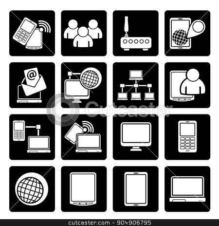 To use this stock image in your creative project, please select the size you need over to the right and click the "Add to Cart" button.
Your downloaded image will come with the Cutcaster watermark removed so don’t worry about the watermark you see on this page. Black Communication and technology equipment icons stock vector clipart, Black Communication and technology equipment icons - vector icon set by Stoyan Haytov