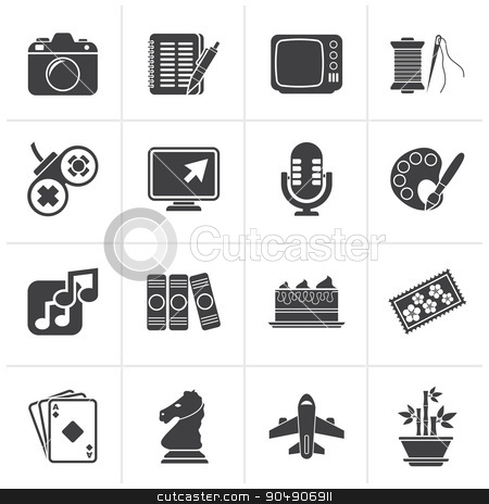To use this stock image in your creative project, please select the size you need over to the right and click the "Add to Cart" button.
Your downloaded image will come with the Cutcaster watermark removed so don’t worry about the watermark you see on this page. Black Hobbies and leisure Icons stock vector clipart, Black Hobbies and leisure Icons - vector icon set by Stoyan Haytov
