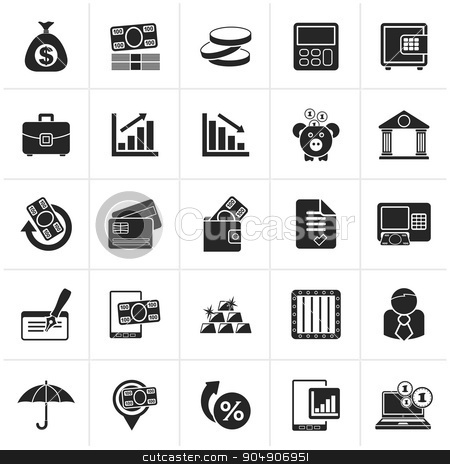 To use this stock image in your creative project, please select the size you need over to the right and click the "Add to Cart" button.
Your downloaded image will come with the Cutcaster watermark removed so don’t worry about the watermark you see on this page. Black Bank, business and finance icons stock vector clipart, Black Bank, business and finance icons - vector icon set by Stoyan Haytov
