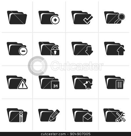 To use this stock image in your creative project, please select the size you need over to the right and click the "Add to Cart" button.
Your downloaded image will come with the Cutcaster watermark removed so don’t worry about the watermark you see on this page. Black Different kind of folder icons stock vector clipart, Black Different kind of folder icons - vector icon set by Stoyan Haytov