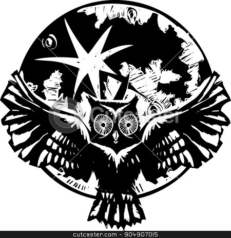 To use this stock image in your creative project, please select the size you need over to the right and click the "Add to Cart" button.
Your downloaded image will come with the Cutcaster watermark removed so don’t worry about the watermark you see on this page. Flying Owl Moon stock vector clipart, Woodcut flying owl with feathered wings spread in front of a full moon. by Jeffrey Thompson